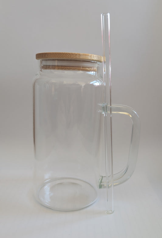 Glass mug with lid and straw